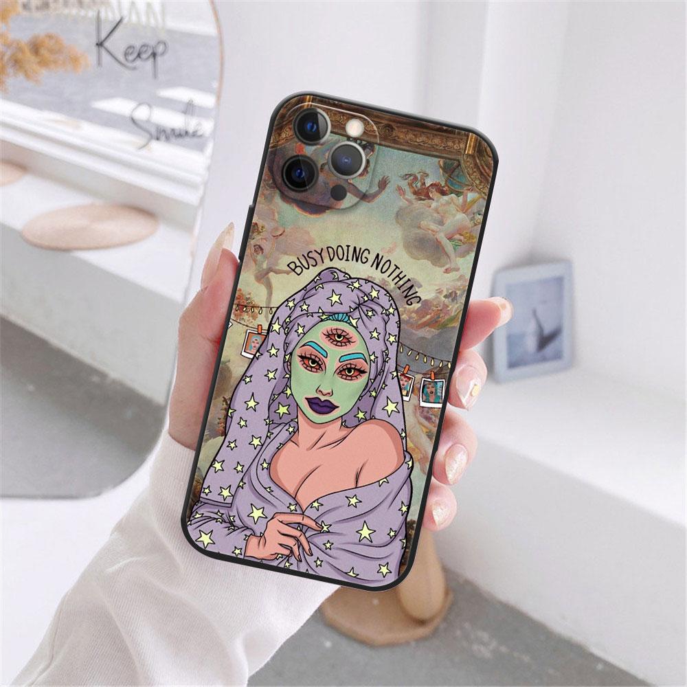Pouzdro Fashion Devil Girl pro iPhone 12 13 11 Pro Max mini XR 7 8 Plus 2020 X Xs Max černé měkké TPU kryt