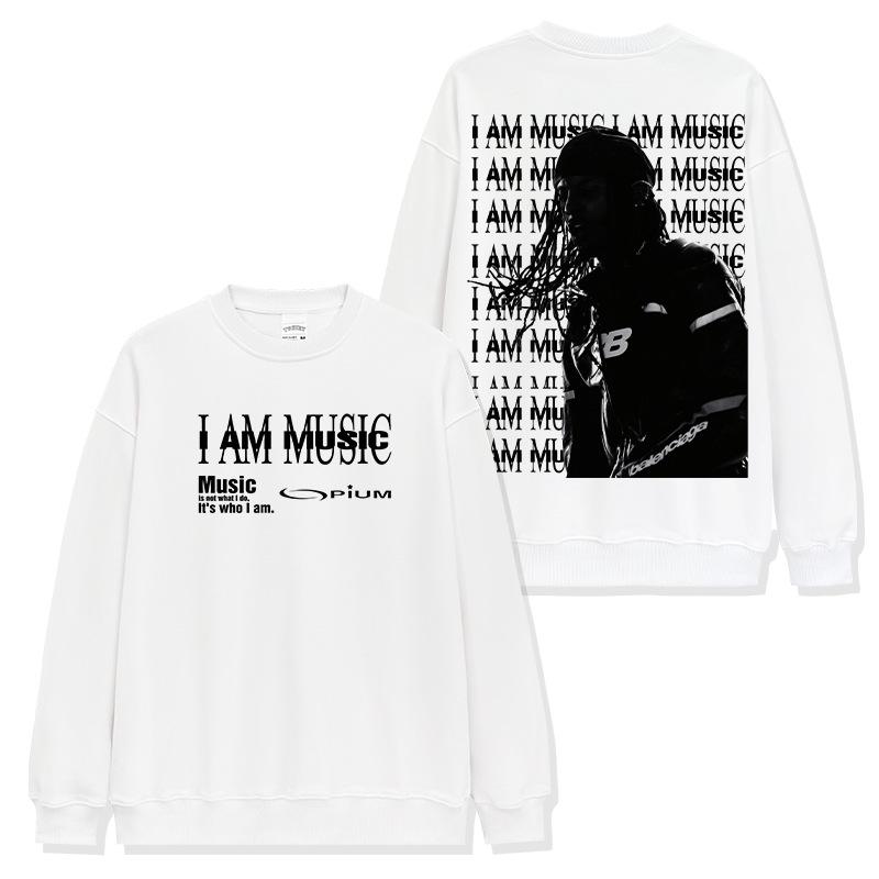 Playboi Carti Print Washed Short-Sleeve Crew Neck Hooded Sweatshirt