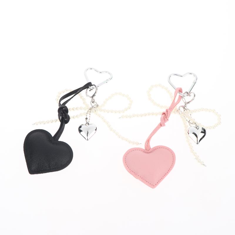 Bow Heart PU Keychains Elegant Ladies Key Chain With Rope Keyholder Fashion Accessory For Purse Bag Car Home Gift