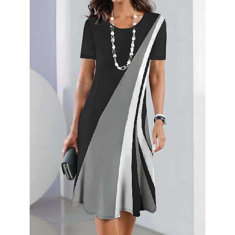 

Women s Elegant Party Evening Midi Dress Crew Neck Short Sleeve Shift Dress A Line Dress Casual Daily Tea Regular Fit Ombre Grap S