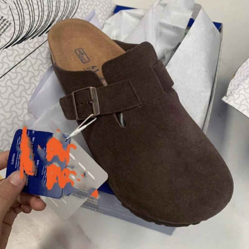 Boken semi-drag autumn leather cow velvet cork flats bag head slippers women's wear