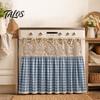 Dustproof Oven Handle Protector Farmhouse Stove Skirt, Plaid Crochet Lace Curtain, Rustic Kitchen Cabinet Decoration Skirt Curtain with Ties