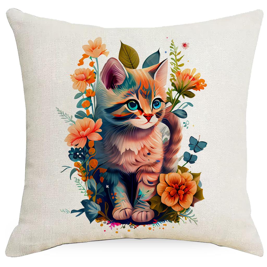 Cute Kitten Printed Watercolor Pillowcase Home Living Room Sofa Cushion Pillowcase