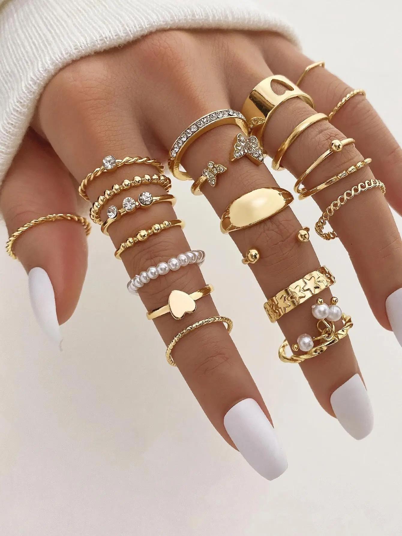 

23 Pcs Vintage Heart Butterfly Rings Set For Women Fashion Silver Color Geometric Hollow Finger Ring Wedding Party Jewelry