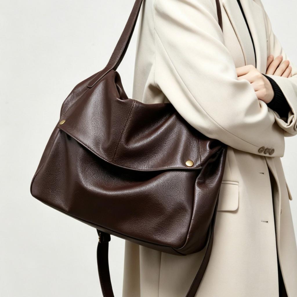 Leather Large-Capacity Bag Niche Fashion Women'S Bag Commuter Shoulder Bag Casual Messenger Tote Bag