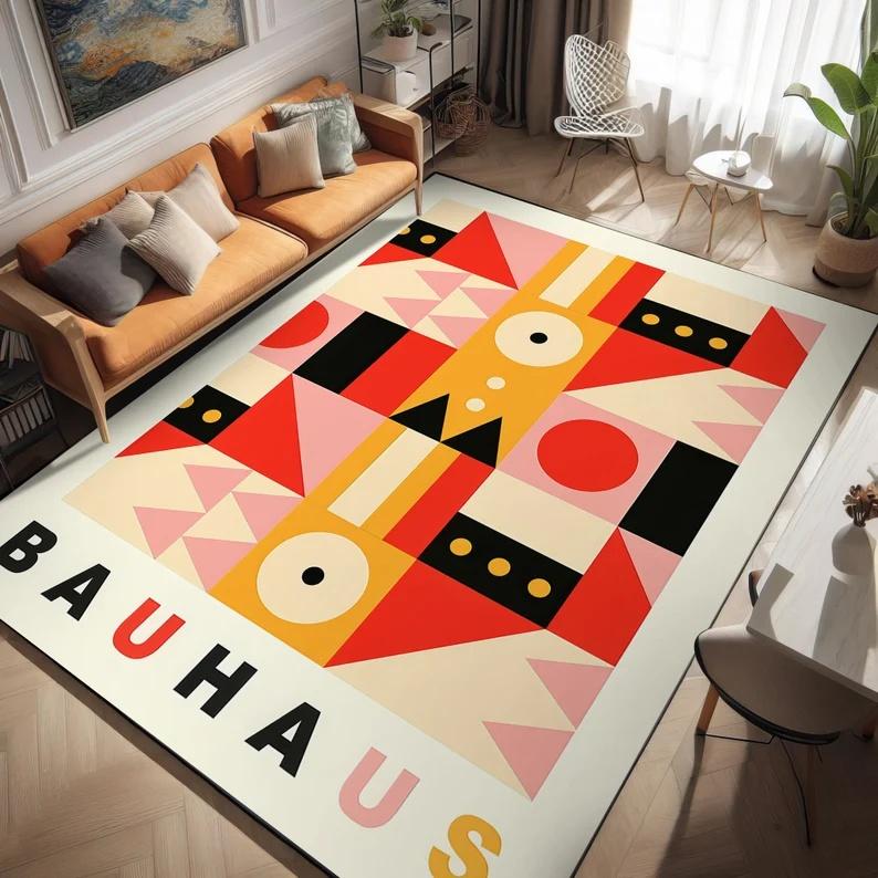 Mondrian Bauhaus Geometric Area Rug Modern Abstract Art Non-Slip Washable Carpet for Living Room Bedroom Decor