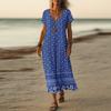 Summer Dress Women's Long Boho Beach Dress Elegant Maxi Dress V-Neck Short Sleeve Summer Tunic Dress Light Airy