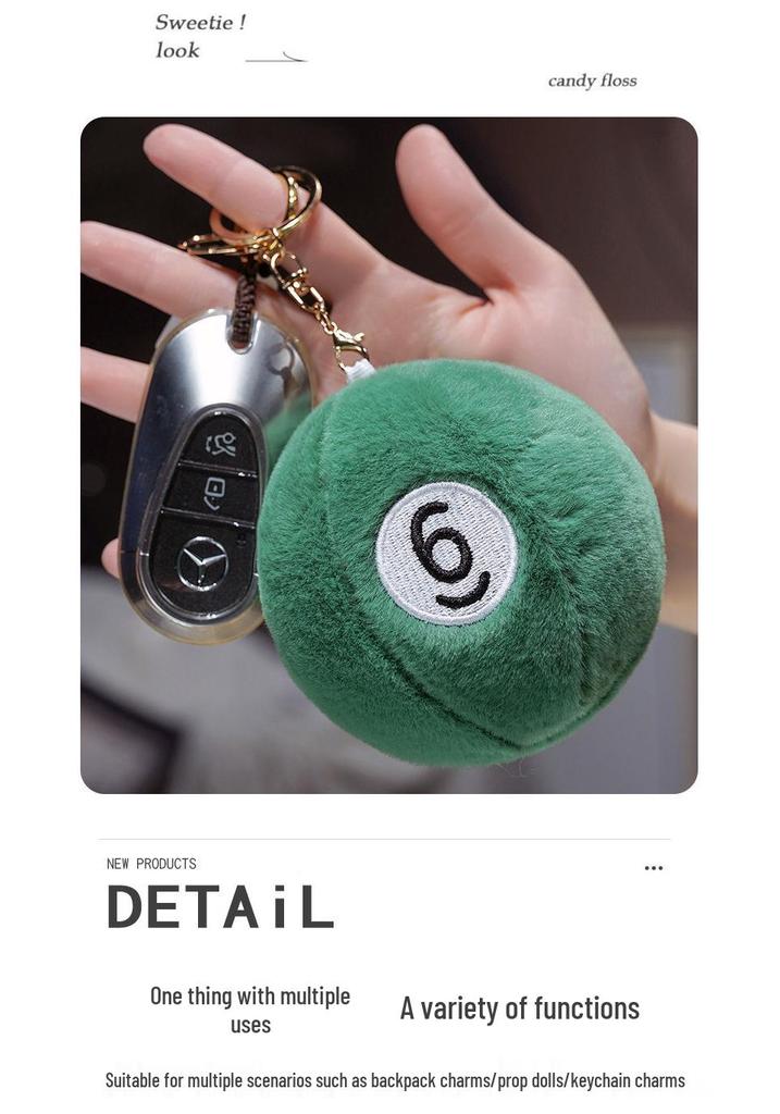Simulated Billiards Plush Pendant: White Ball & Black 8 Ball Fun Ornament Set.
