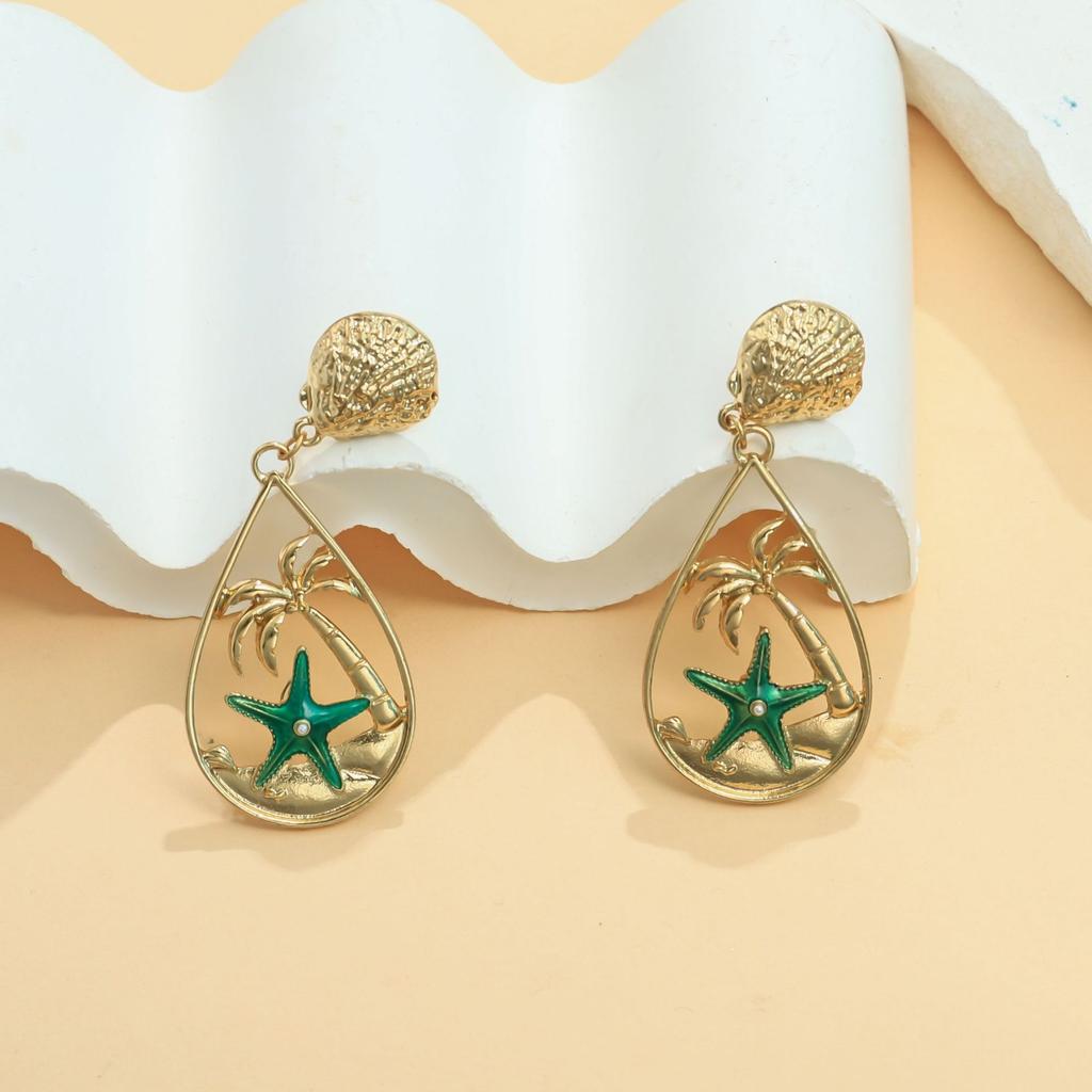 Europe and the United States INS popular e-commerce goods holiday style starfish coconut tree hollow earrings