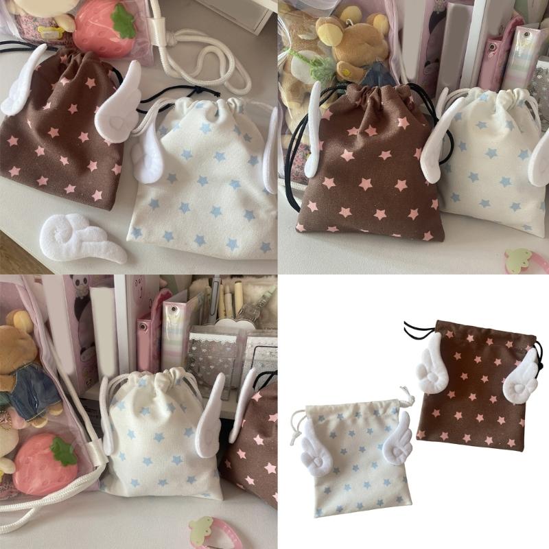 Soft Plush Fabric Storage Bag With Star And Wing Motifs Durable Kids Room Organizers For Books Toy Accessories