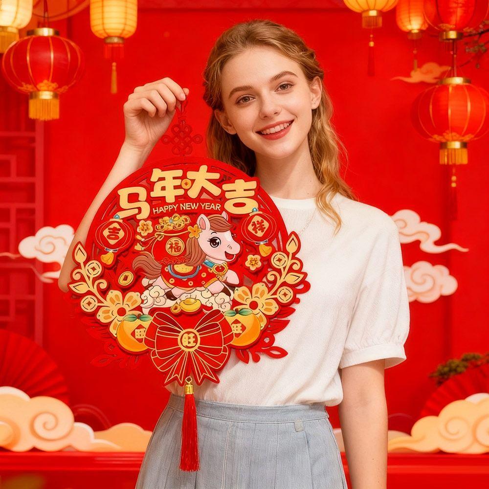 Kollektion 2026 Pferdejahr Spruch Roter Quastenanhänger Chinesisches Neujahrsdekor Türsturzaufkleber Glückliches Pferdejahr Banner