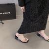 French Pearl Cover Toe Cool Slippers Fairy Shoes Wear 2025 New Summer Temperament Rhinestone Middle Heel Sandals