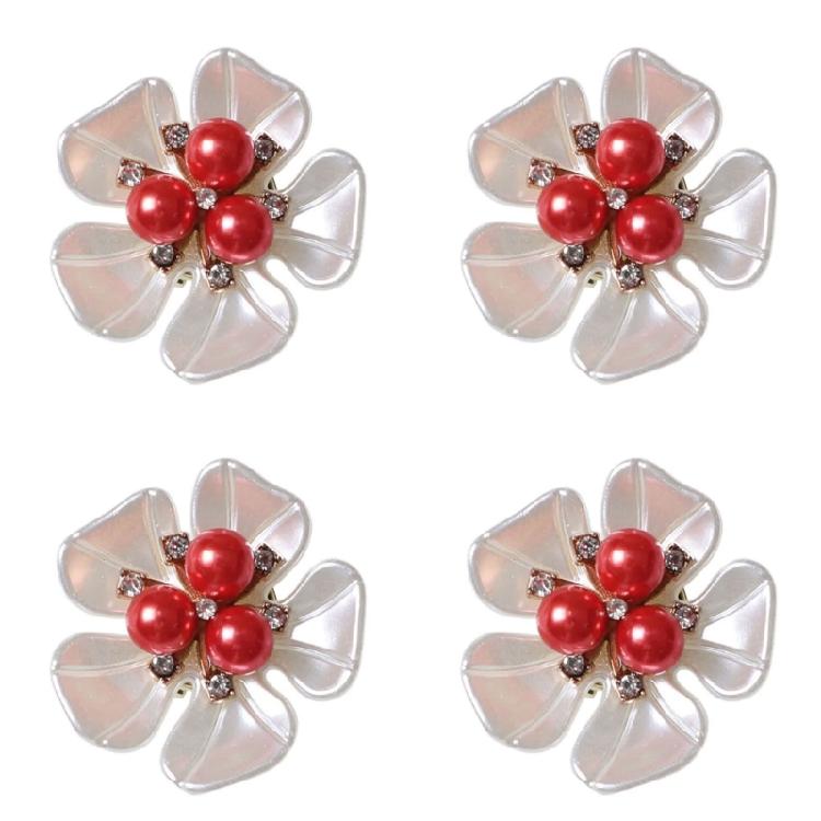 4Pcs Decorative Shirt Cufflinks Clip Rhinestones Pearls Flower Button Clips for Shirt Dress Uniform Coat Embellishments
