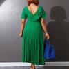 Elegant Office Lady's Dresses Ruffles Sleeve Pleated Ankle Length Luxury Female Party Evening Dress