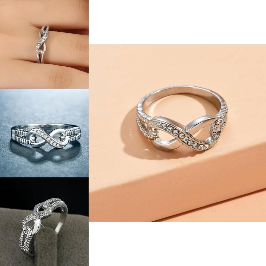 Elegant Silver Alloy Infinity Ring With Sparkling For Trendy Fashion Lovers