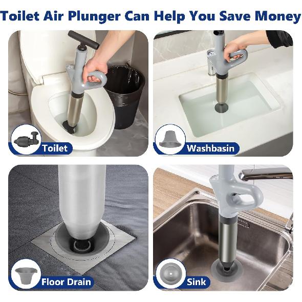 Toilet Plunge Blaster, High Pressure Toilet Plunger, High-Pressure Air Drain Blaster Plunge Blaster Multi-drain Unclogger for Toilets, Bathroom