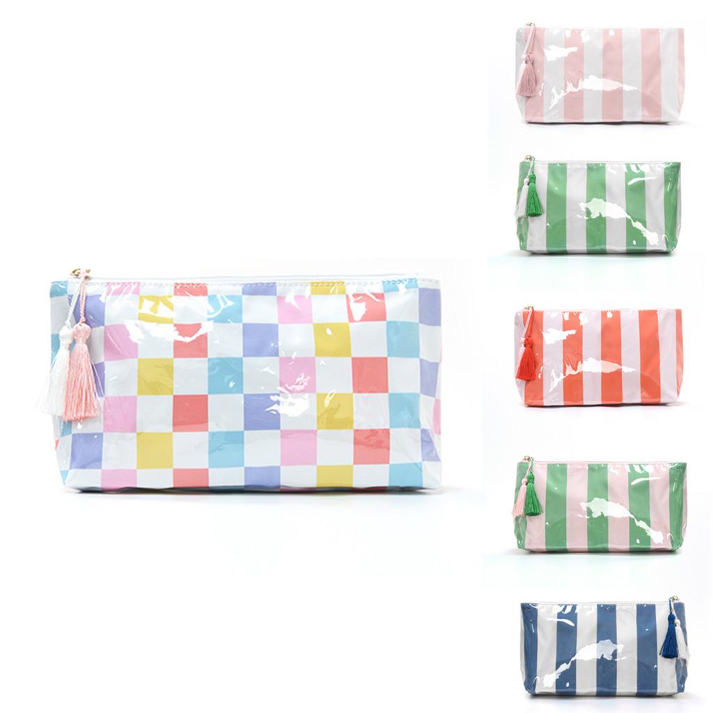 Modern Pvc Cosmetic Bag With Striped Design For Travel And Daily Use
