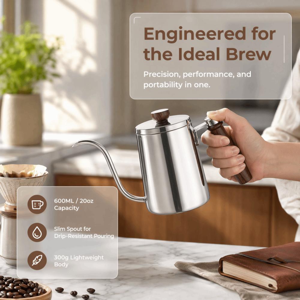 304 Stainless Steel Gooseneck Coffee Kettle Drip Spout Stainless Steel Teapot Office Use