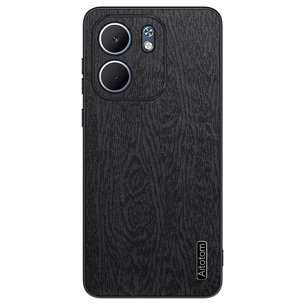 For Oppo A5x 4G/5G Case Wood Texture PU Leather Coated PC TPU Phone Cover