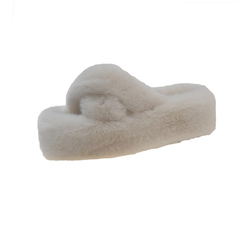 6Cm Thick-bottomed Crossed Fluffy Slippers Women's 2025 Autumn and Winter New Korean Version Fashionable Versatile Warm Plush Cotton Mop