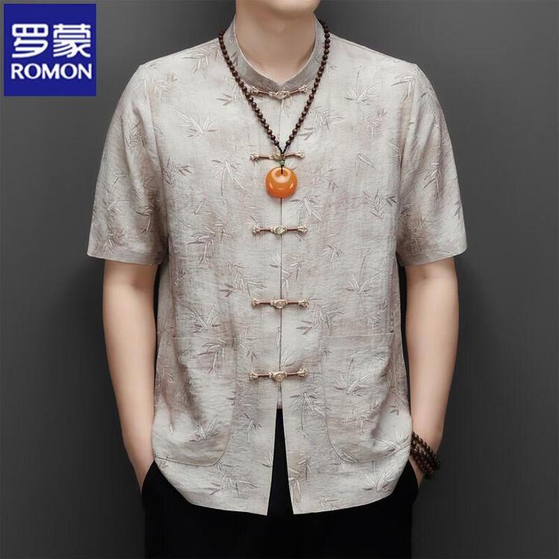 Romon Men s New Chinese Style Short Sleeve Tang Suit Shirt 180