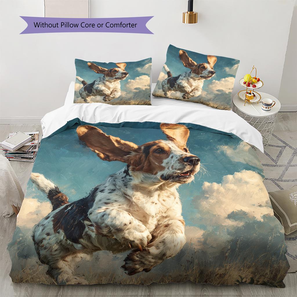Basset Hound Pattern Bedding Home Decoration Birthday Gift (1 * Duvet Cover + 2 * Pillowcase, Without Core)