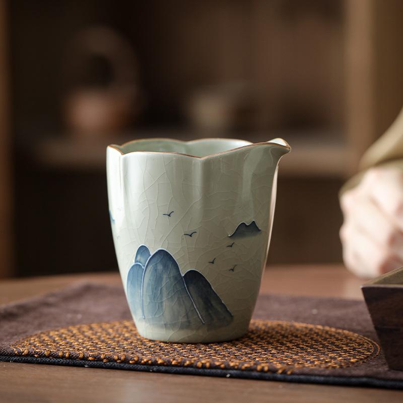 Stacked Carving Hand-Painted Geyao Yuanshan Fair Cup Retro Household Uniform Tea Tea Ceremony Accessories Ceramic Public Cup Tea Sea Tea Divider