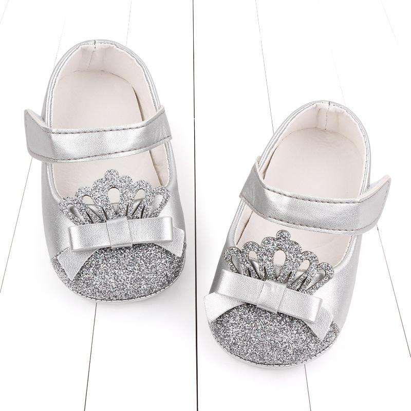 Vår och Höst Nya Babyskor Gummisula PU Enkla Skor Glitter Rosa Prinsesskor