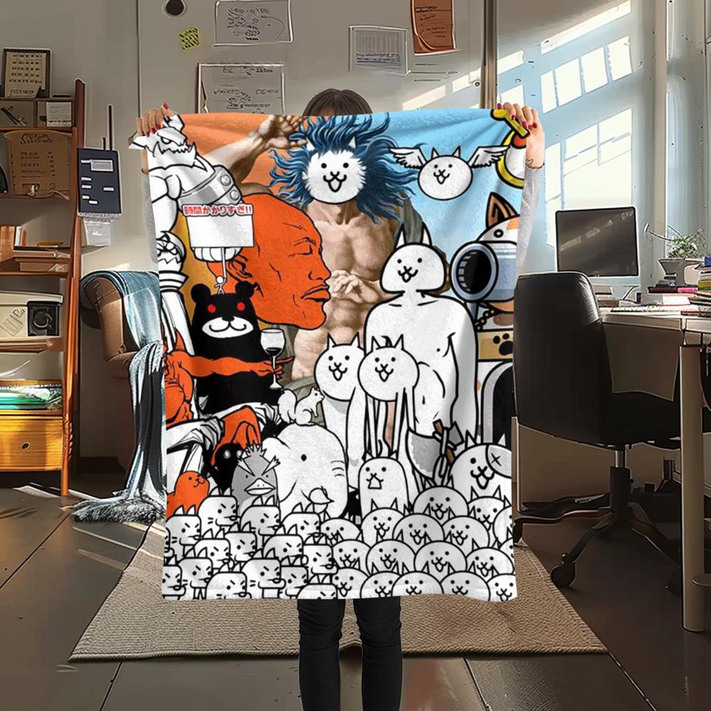 1PC THE BATTLE CATS Print Flannel Blanket, High quality Comfortable for All Seasons, Home Decor, Warmth and Comfort, Perfect for Christmas Gifts207