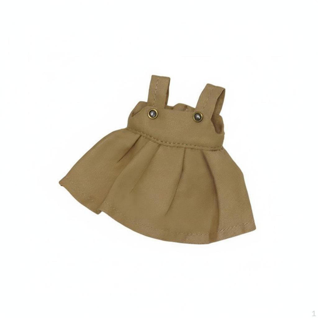 BJD Doll Outfit Aesthetic Apparel Cute Design Miniature Pleated Dress Brown Shoulder Strap