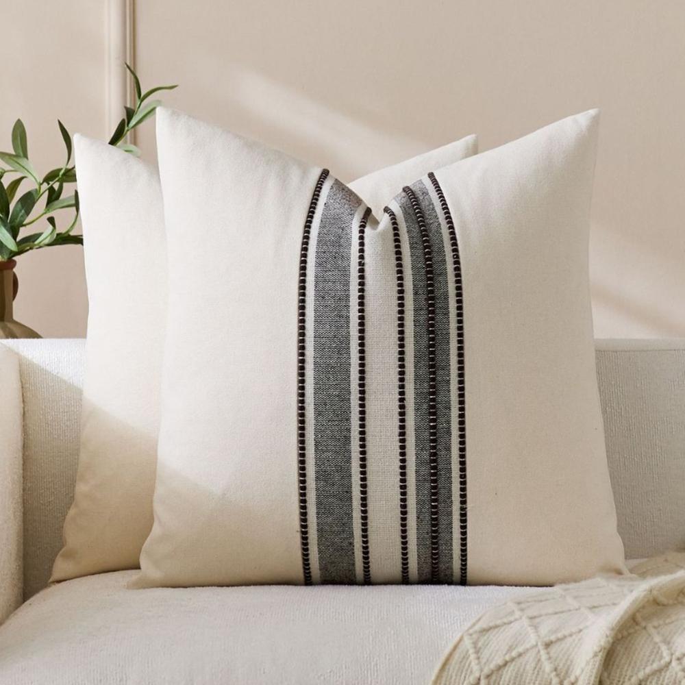 Striped Textured Throw Pillow Covers Boho Decorative Cushion Covers for Couch Sofa Bed Farmhouse & Modern Living Room Decor