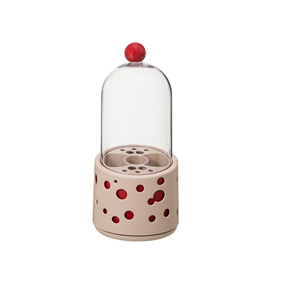 

Пластиковый вращающийся держатель для кистей для макияжа, пылезащитный, водонепроницаемый, вращающийся на 360 градусов органайзер для макияжа с крышкой, прозрачные косметические витрины розовый