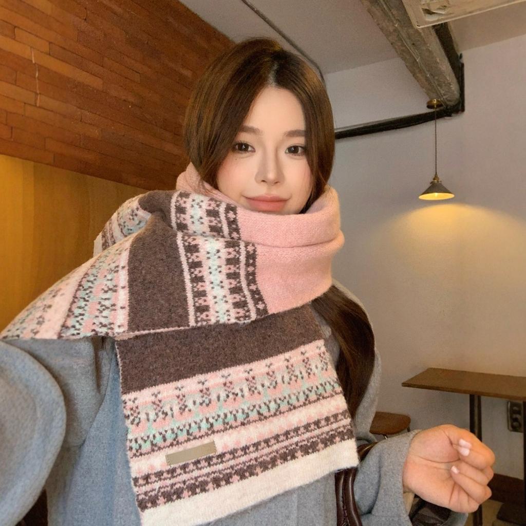 Fair Island Wind Jacquard Knitted Scarf Women's Winter New Warm Versatile Student Couple Neck Scarf Tide