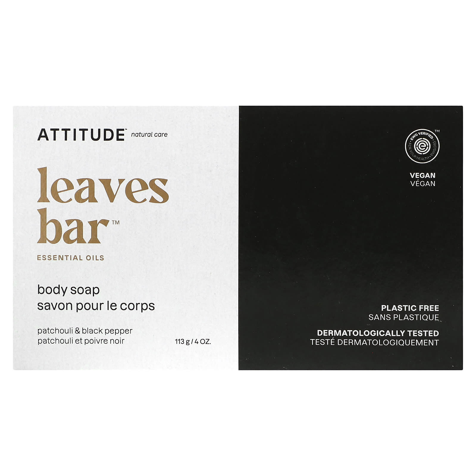 

ATTITUDE, Leaves Bar, мыло для тела, пачули и перец, 4 унции (113 г)