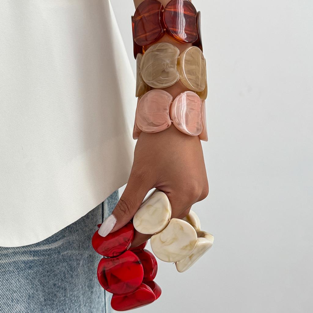 Exaggerated Wind Smudged Resin Circular Arc Splicing Bracelet, Fashionable Geometric Acrylic Bracelet For Women