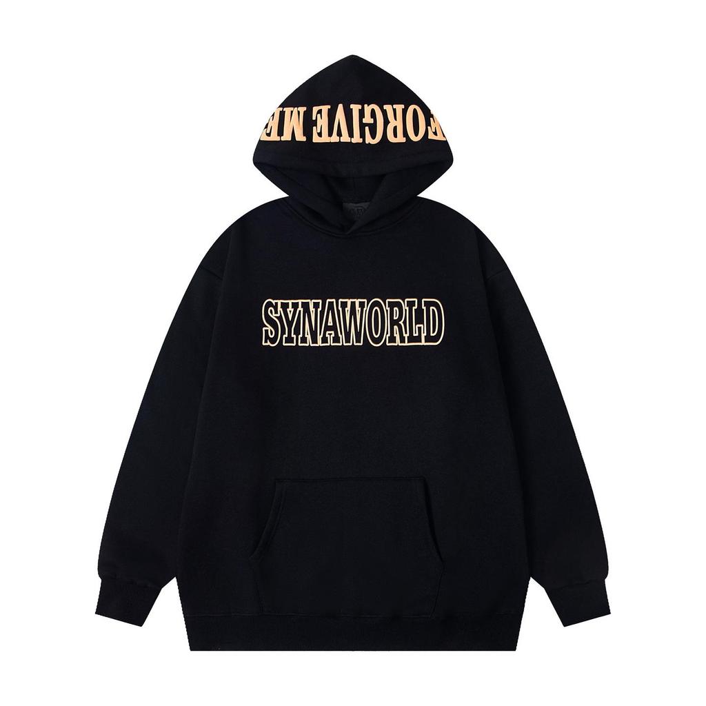 Synaworld Unisex Trendy Hip Hop Letter Print Fleece Hoodie - Casual Loose Fit for Men and Women