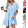 Spring/Summer 2024 Women's Solid Color V-Neck Loose Pleated Dress