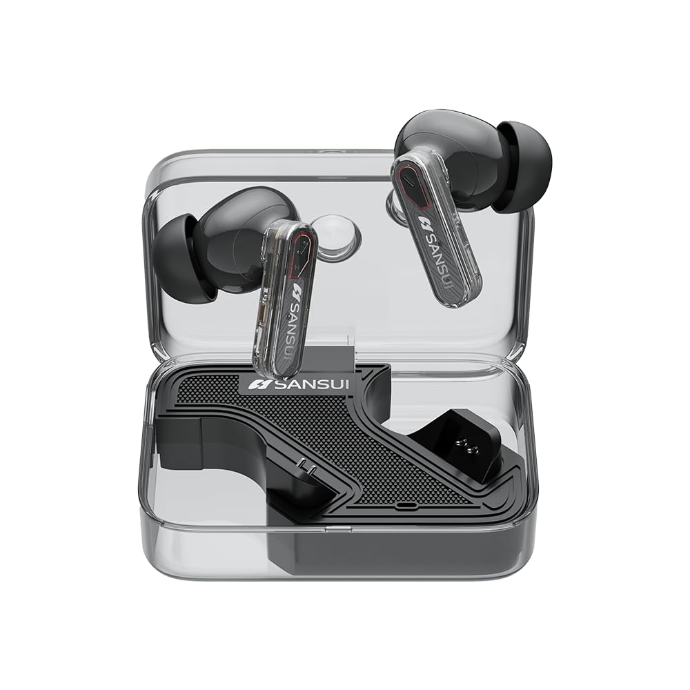 SANSUI W7 Wireless Bluetooth Noise Automatic Playback Fast Compact and Perfect for and Gaming Earphones, 5.4, Cancelling, Pairing, IPX4, Ultra-Long