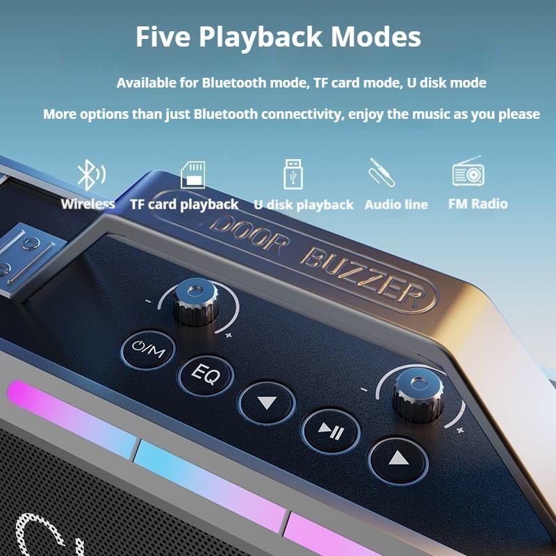 200W Powerful Colorful Light Effect Bluetooth Speaker with 2 Mic Portable Surround Sound Wireless Subwoofer Boombox Home Karaoke