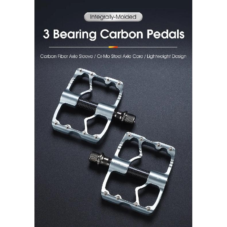 WEST BIKING Carbon Fiber Tube Bicycle Pedals MTB BMX Road Bike Cycling Footrest Lightweight CNC Aluminum Alloy 3 Bearings Pedal