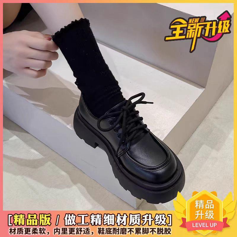 

Туфли на толстом каблуке и толстой подошве, черные, на шнуровке, в британском стиле, ретро, из маленькой кожи, женские, корейская версия, одинарные туфли, 2025, осенний новый тренд 35