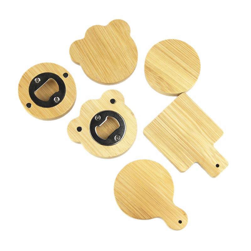 Magnetic Bamboo Wood & Stainless Steel Bottle Opener/Fridge Magnet Multi-functional Sticker, zkp-02.