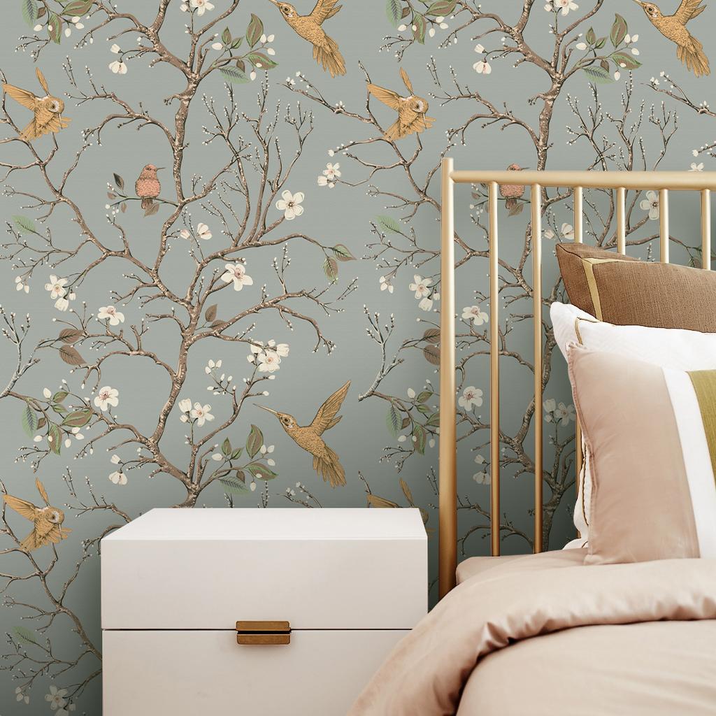 Bird Wallpaper Removable Self Adhesive Printed Wall Paper Decorative Floral Vintage Peel and Stick Contact Paper Shelf Drawer