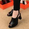 Fish mouth sandals women's one-word buckle belt spring and summer leather women's shoes 2025 new thick heel waterproof table high heels