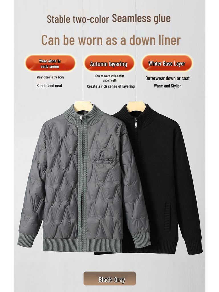 2025 Men's Autumn/Winter Plus Size Light Luxury Warm Down Knit Cardigan Sweater.