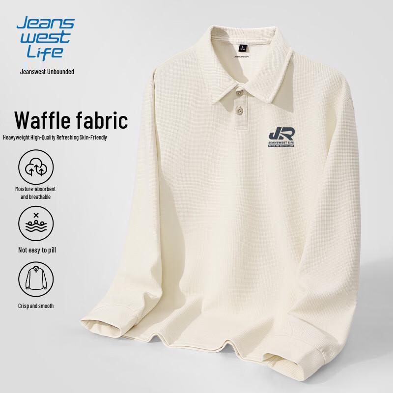 Jeanswest Life Men's Waffle Texture Long-Sleeve Polo T-shirt