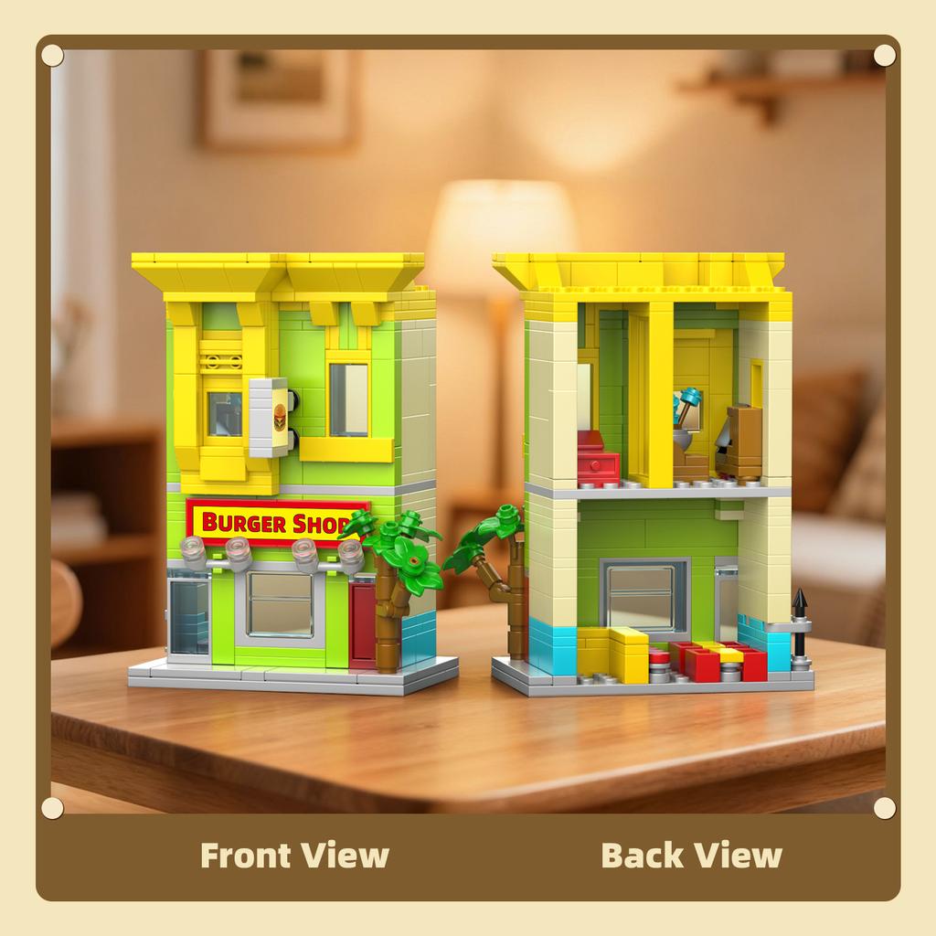 Non-Toxic New Burger Shop City Street View Building Blocks Toys 342Pcs Small Particle Building Blocks Educational Toys For Kids Gifts