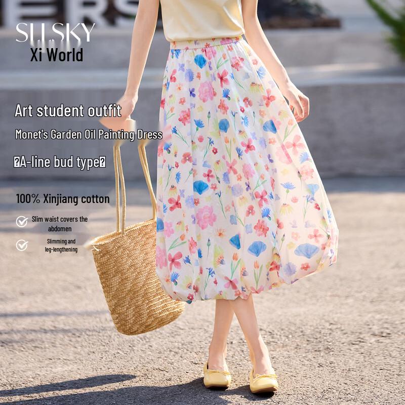 Women s Floral High-Waist A-Line Midi Skirt S