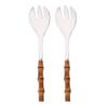 2Pcs Silver Dinnerware Cutlery 304 Stainless Steel Wood Bamboo Handle Food Serving Salad Spork Server Fork Spoon Tableware Set