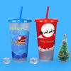 710ml Straw Cup with Lid Single-layer Christmas Magical Color Changing on Cold Cup for Trip
